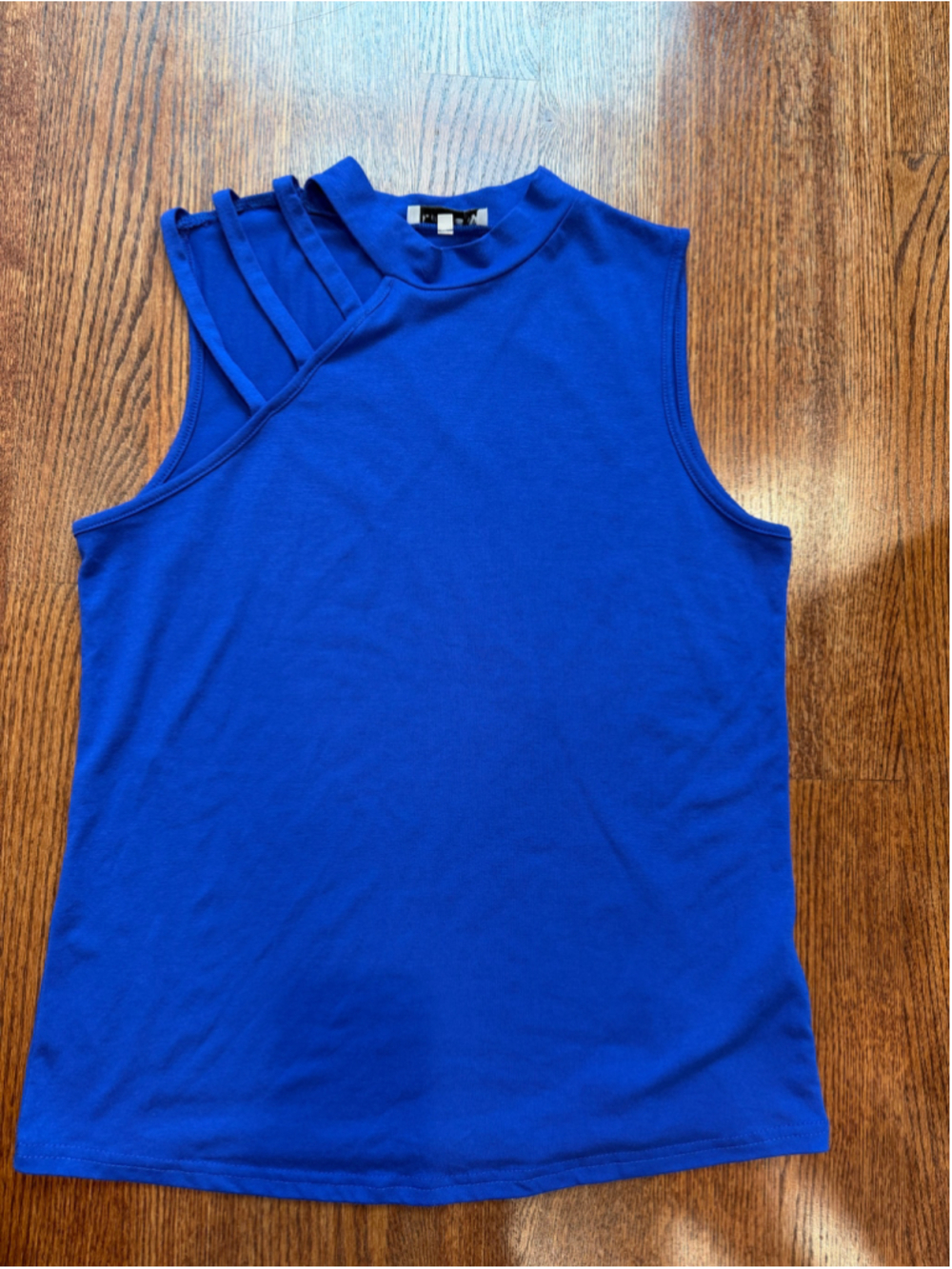 Women's Elings Blue Sleeveless Mock Neck Tank Top Size M